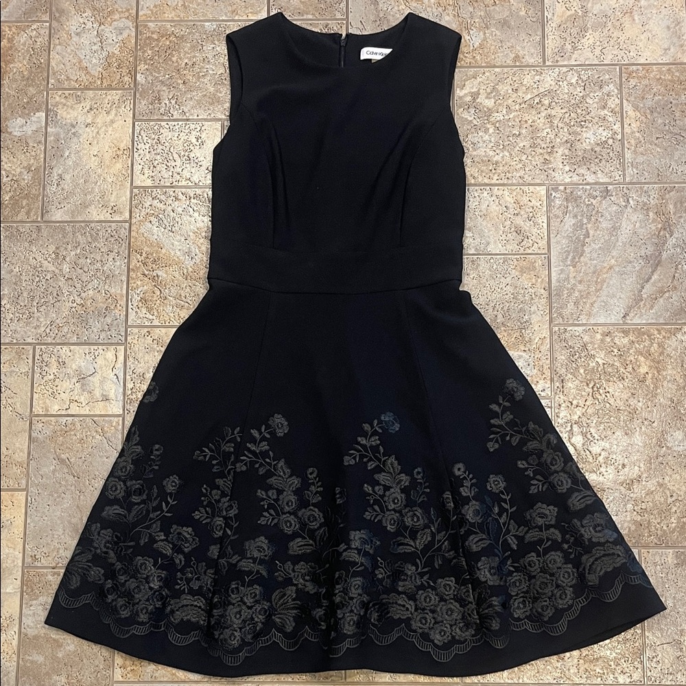 Womens Calvin Klein Floral Embroidery Fit & Flare Dress